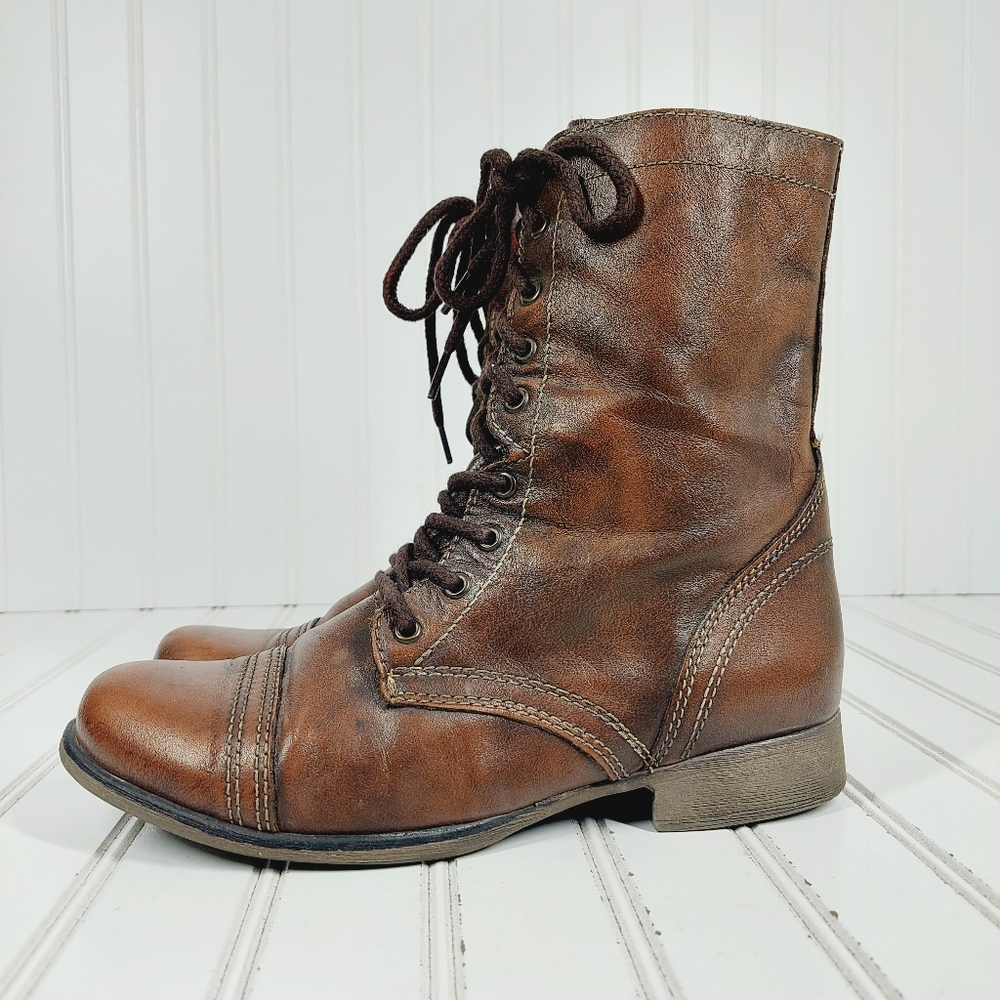 Steve Madden TROOPA Brown Lether Lace Up Ankle Boots C853